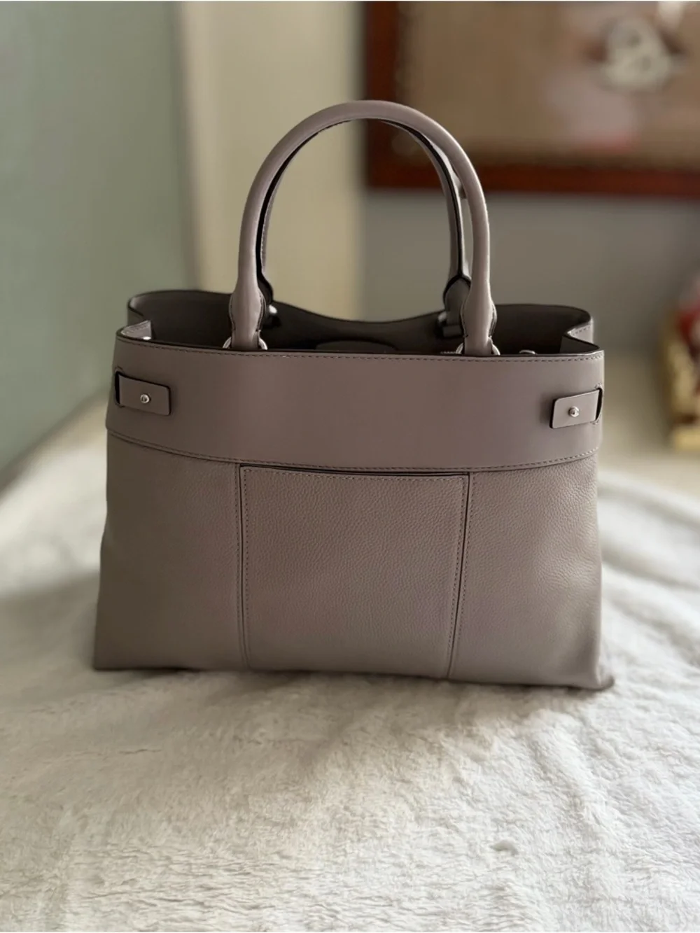 Michael Kors Pebbled Leather Satchel – Neutral/Taupe | Silver Hardware - Picture 11 of 14